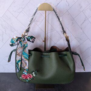 NWOT Green Embroidered Shoulder Bag with Scarf Handle